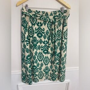 NWT Cupio Green & Cream Batik Print Skirt Midi Tie Waist Flowy Size Medium